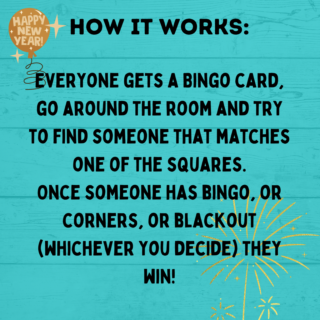 Kid's Bingo | New Year's Eve Bingo | Bingo for Kids | Get to Know you Bingo | Kids Games | New Year's Eve games | Party Games | NYE