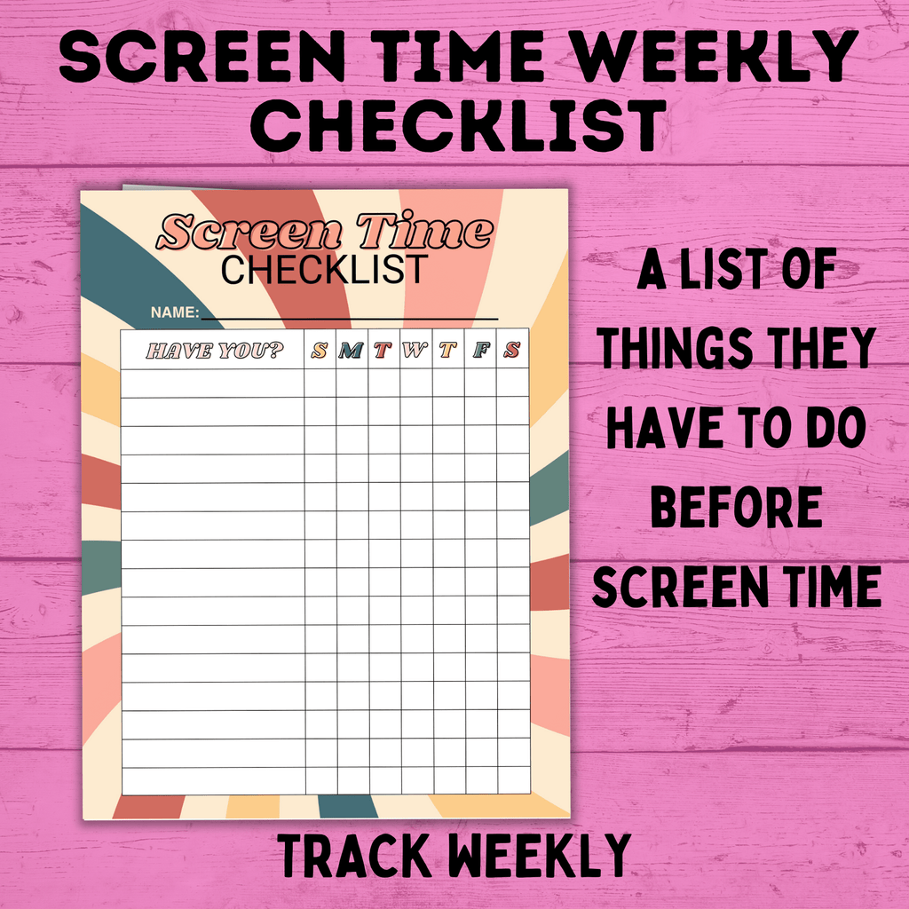 Chore Chart for Kids | Weekly Screen Time Chart | Weekly Checklist for Kids | Earn Screen Time Chore Chart | Technology Chart | Kids Chart