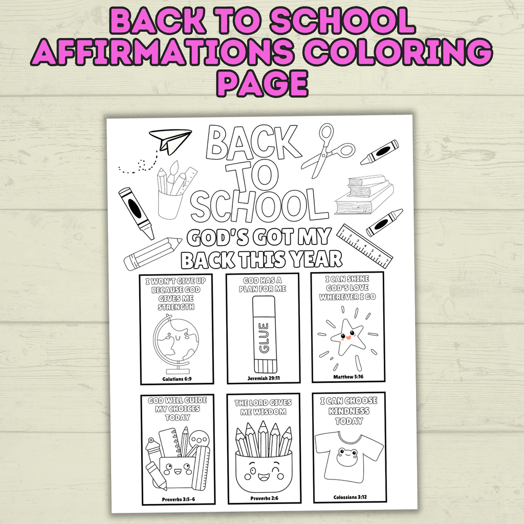 Back to School Coloring Page, Back to School Affirmations, Sunday School, Homeschool, Christian Coloring Pages, Children's Ministry