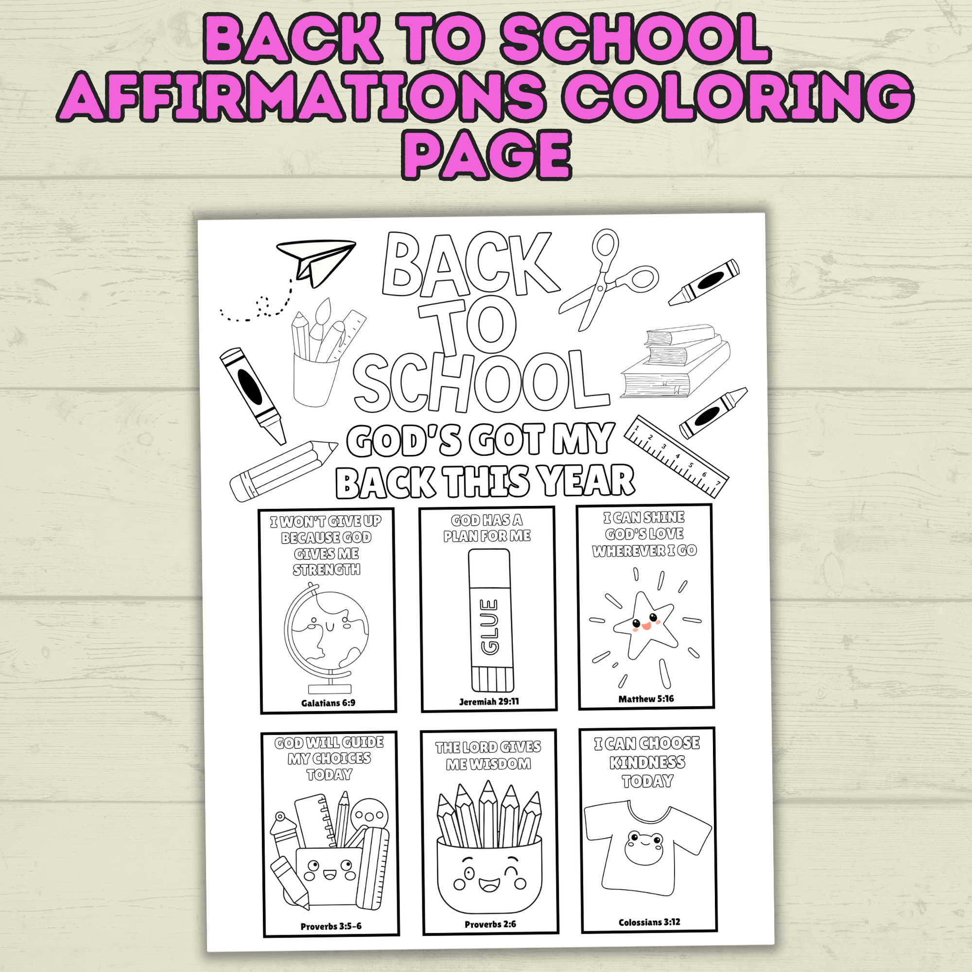 Back to School Coloring Page, Back to School Affirmations, Sunday School, Homeschool, Christian Coloring Pages, Children's Ministry