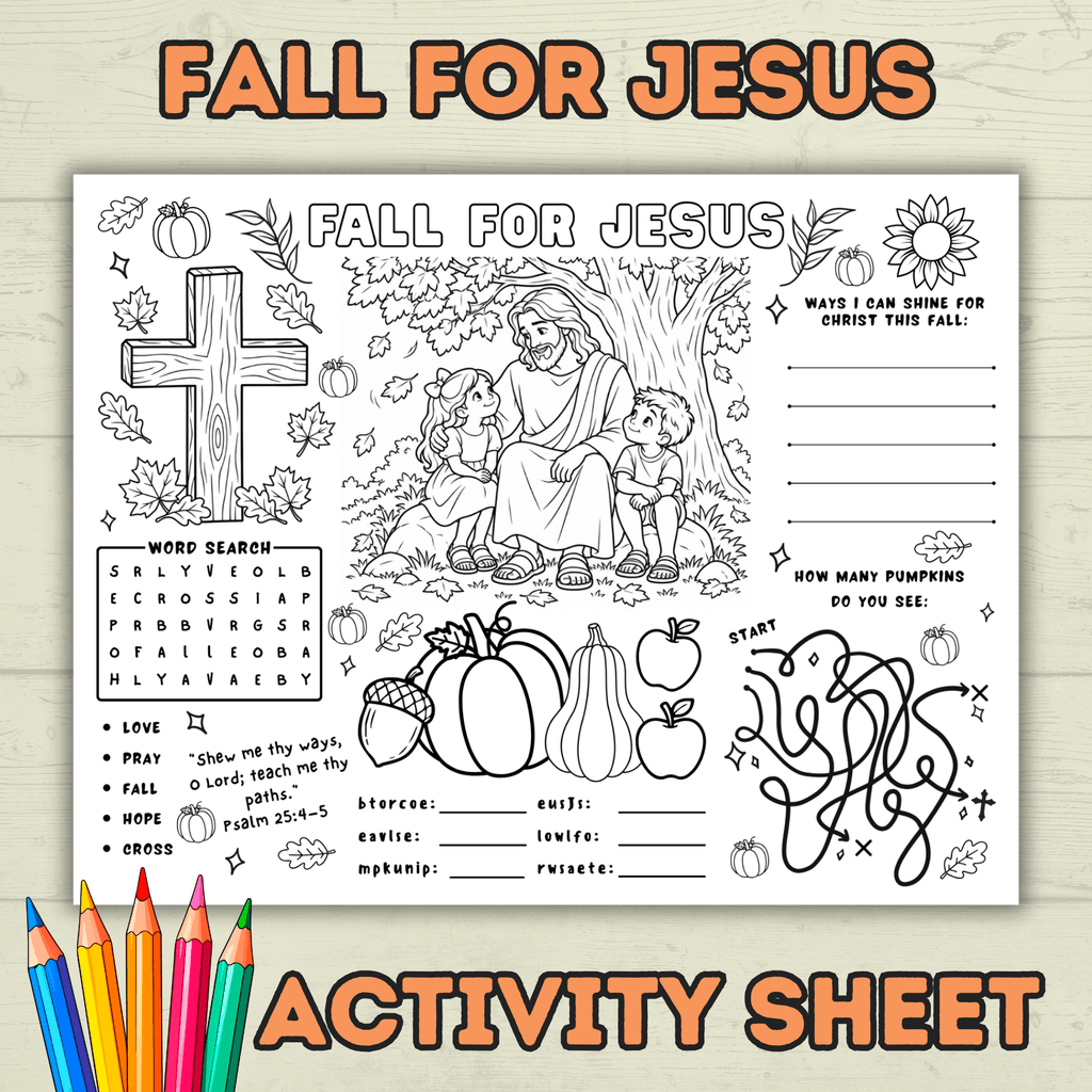 Bible Activity Page, Fall Christian Activity Page, Sunday School Activity, Activity Sheet, Fall for Jesus, Fall Craft, Jesus Activity