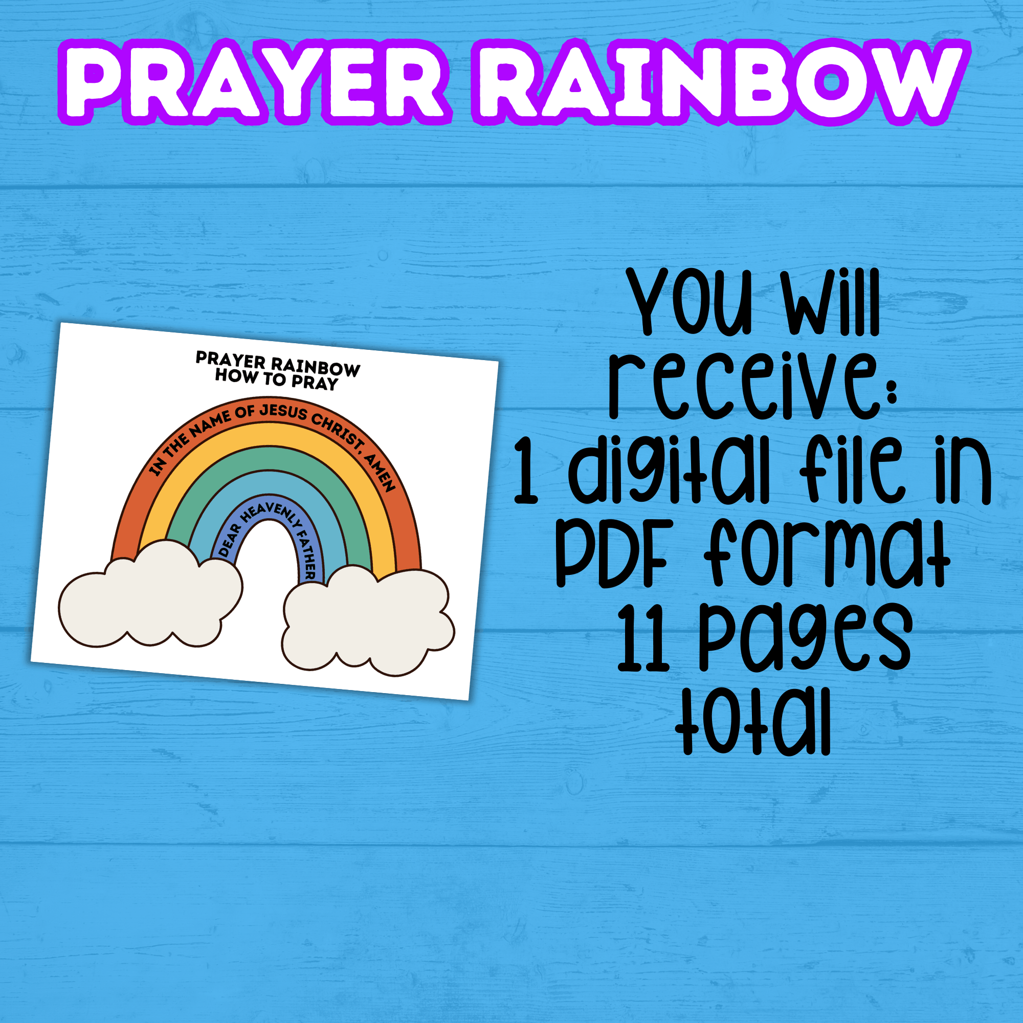 Kids Rainbow Prayer Craft Template, Bible Coloring Page, Activity Sheet, Christian Sunday School, Children's Ministry, Prayer Activity