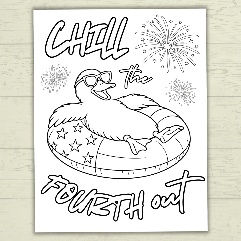 Chill the Fourth Out Coloring Page, 4th of July Craft, 4th of July Coloring Page, Patriotic Duck Coloring Page, USA, July fourth activity