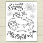 Chill the Fourth Out Coloring Page, 4th of July Craft, 4th of July Coloring Page, Patriotic Duck Coloring Page, USA, July fourth activity