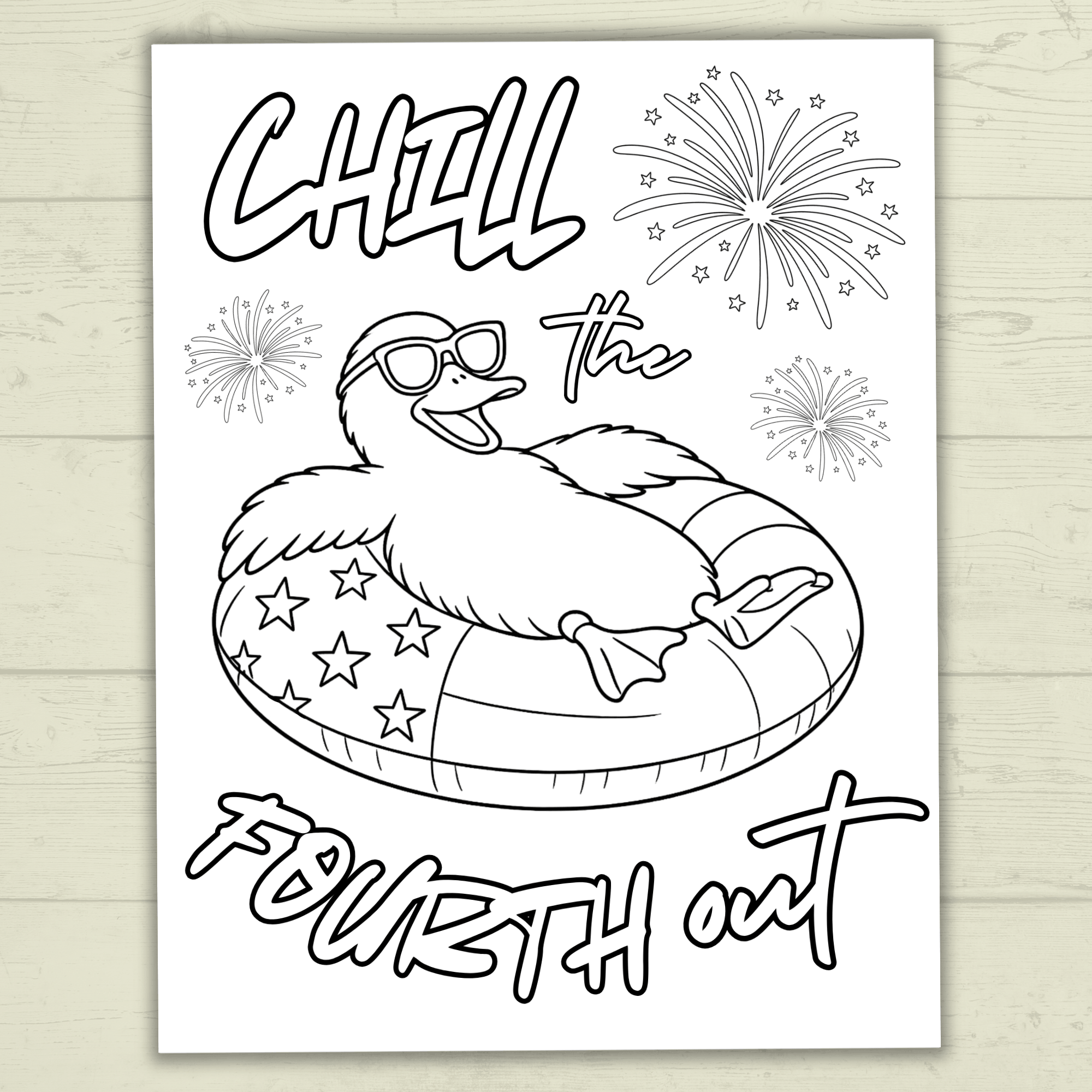 Chill the Fourth Out Coloring Page, 4th of July Craft, 4th of July Coloring Page, Patriotic Duck Coloring Page, USA, July fourth activity