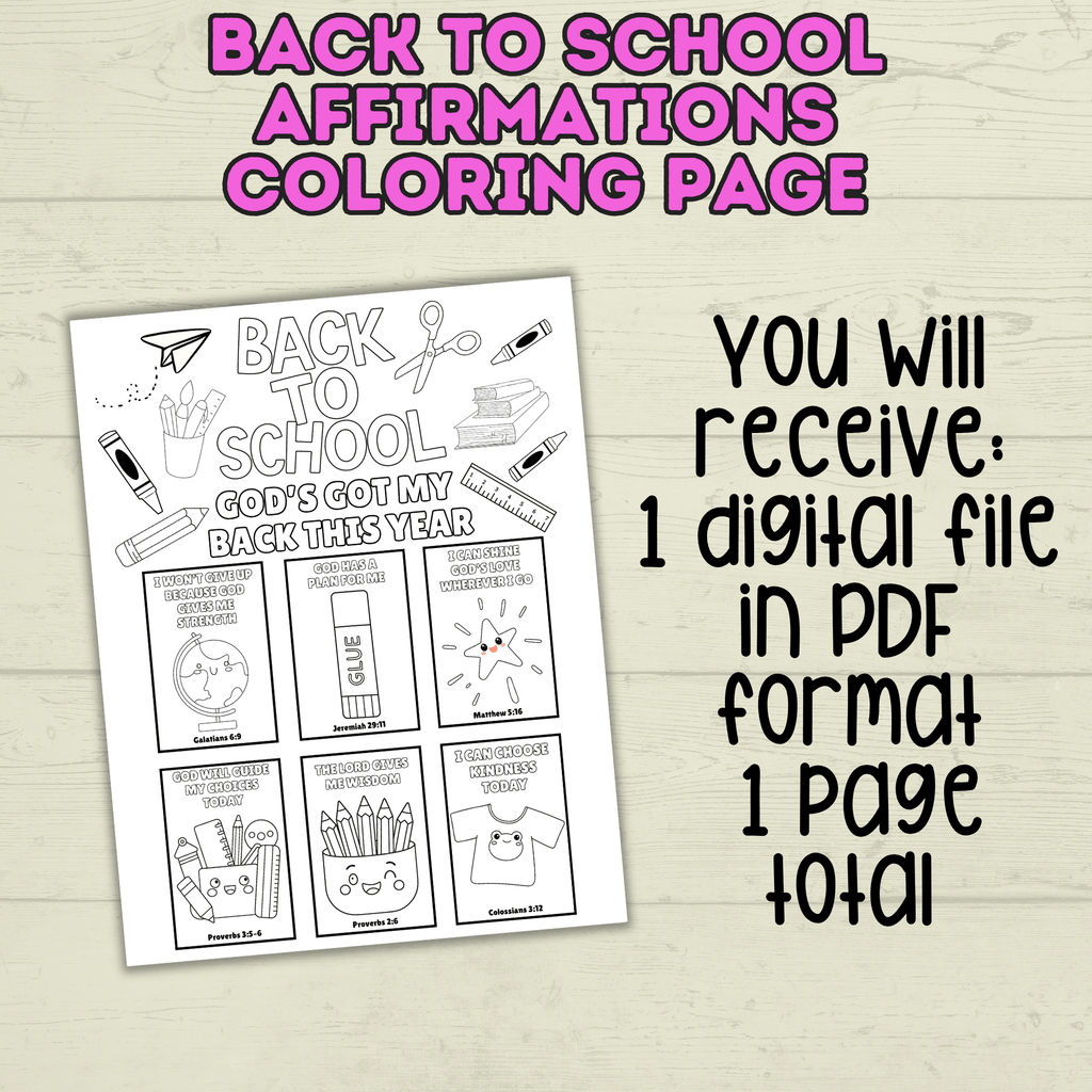 Back to School Coloring Page, Back to School Affirmations, Sunday School, Homeschool, Christian Coloring Pages, Children's Ministry