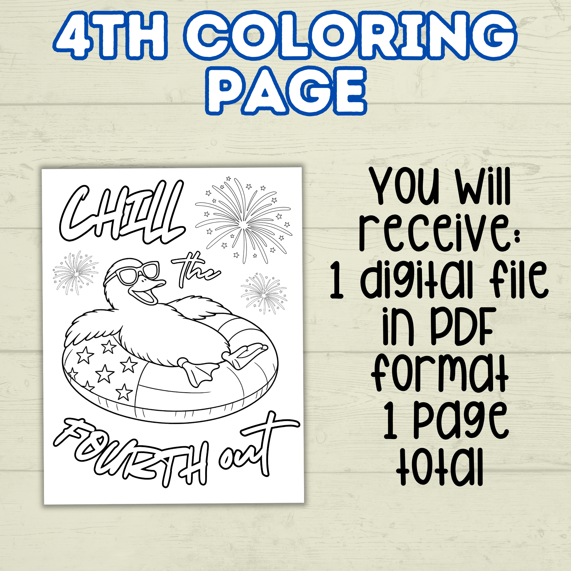 Chill the Fourth Out Coloring Page, 4th of July Craft, 4th of July Coloring Page, Patriotic Duck Coloring Page, USA, July fourth activity