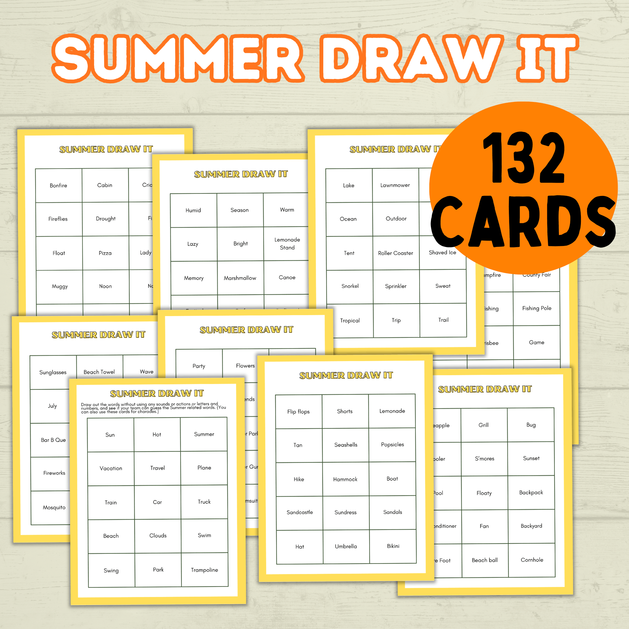 Summer Draw it Party Games and Activities, Summer Charades, Family Game Night, Adult Games, Icebreaker