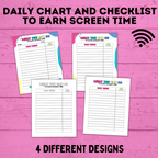 Screen Time Reward Chart Bundle | Kids Chore Chart | Kids Checklist | Chart for Kids | Technology Chart | Screen Time Bucks | Earn Screen