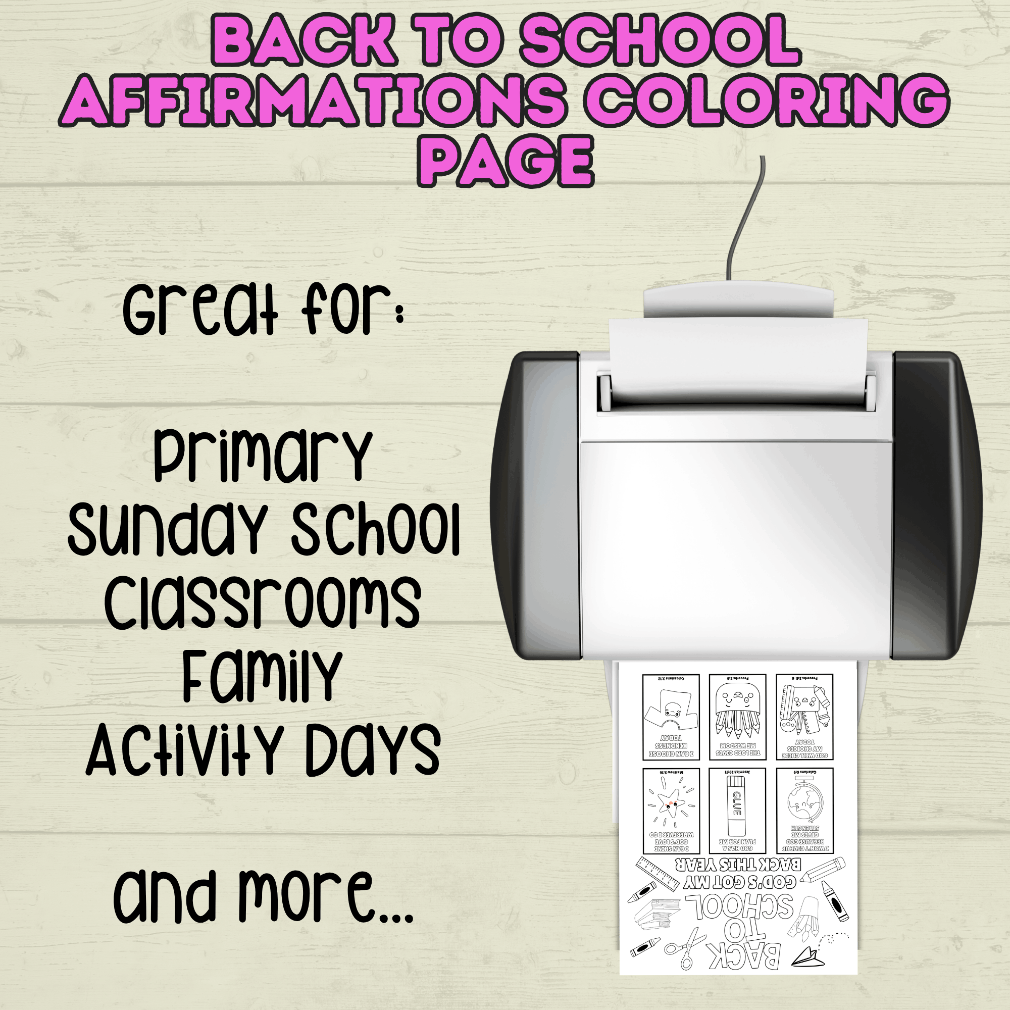 Back to School Coloring Page, Back to School Affirmations, Sunday School, Homeschool, Christian Coloring Pages, Children's Ministry