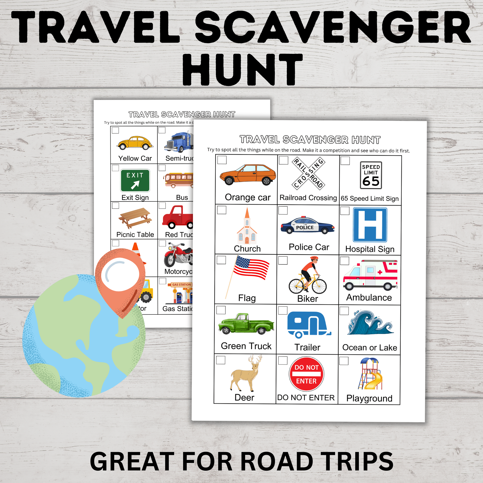Travel Scavenger Hunt | Travel Bingo | Travel Game | Road Trip Game | Kids Games | Kids Scavenger Hunt | Kids Activity