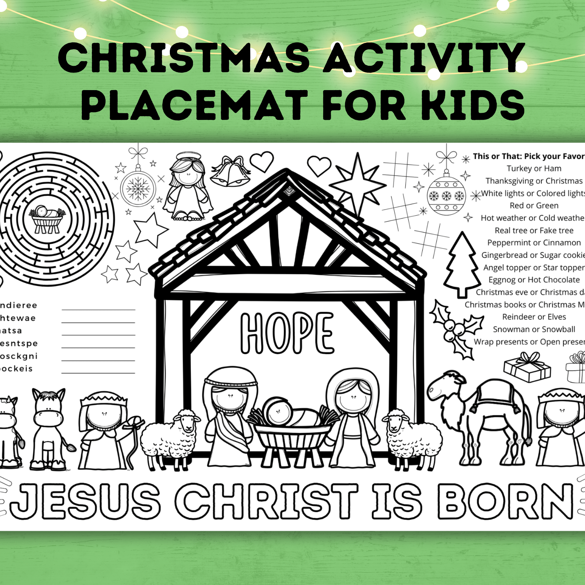 Christmas Placemat for Kids | Christmas Nativity Activity | Activity Sheet for Kids