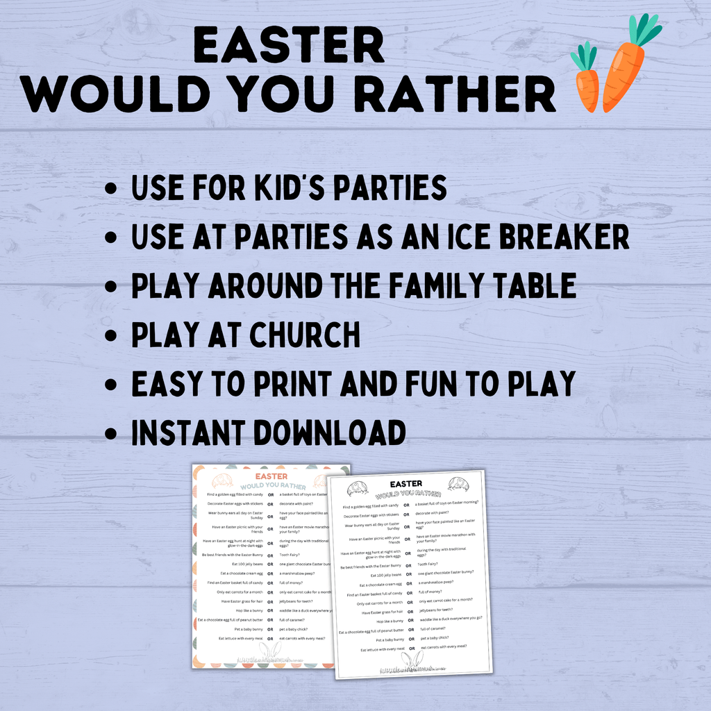 Easter Would You Rather for Kids | Easter Activities | Easter Printables | Easter for Kids | Kids Printables | Easter PDF download | Instant