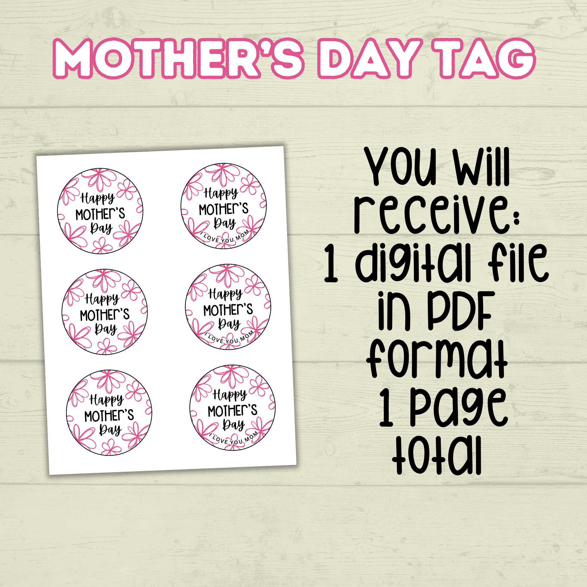 Mother's Day Tag, Happy Mother's Day, Gift Tag for Mom, Gifts for Mom, Cookie Tag, Floral Mom Tag, Flowers Tag, Wife, Mama, Packaging Tag