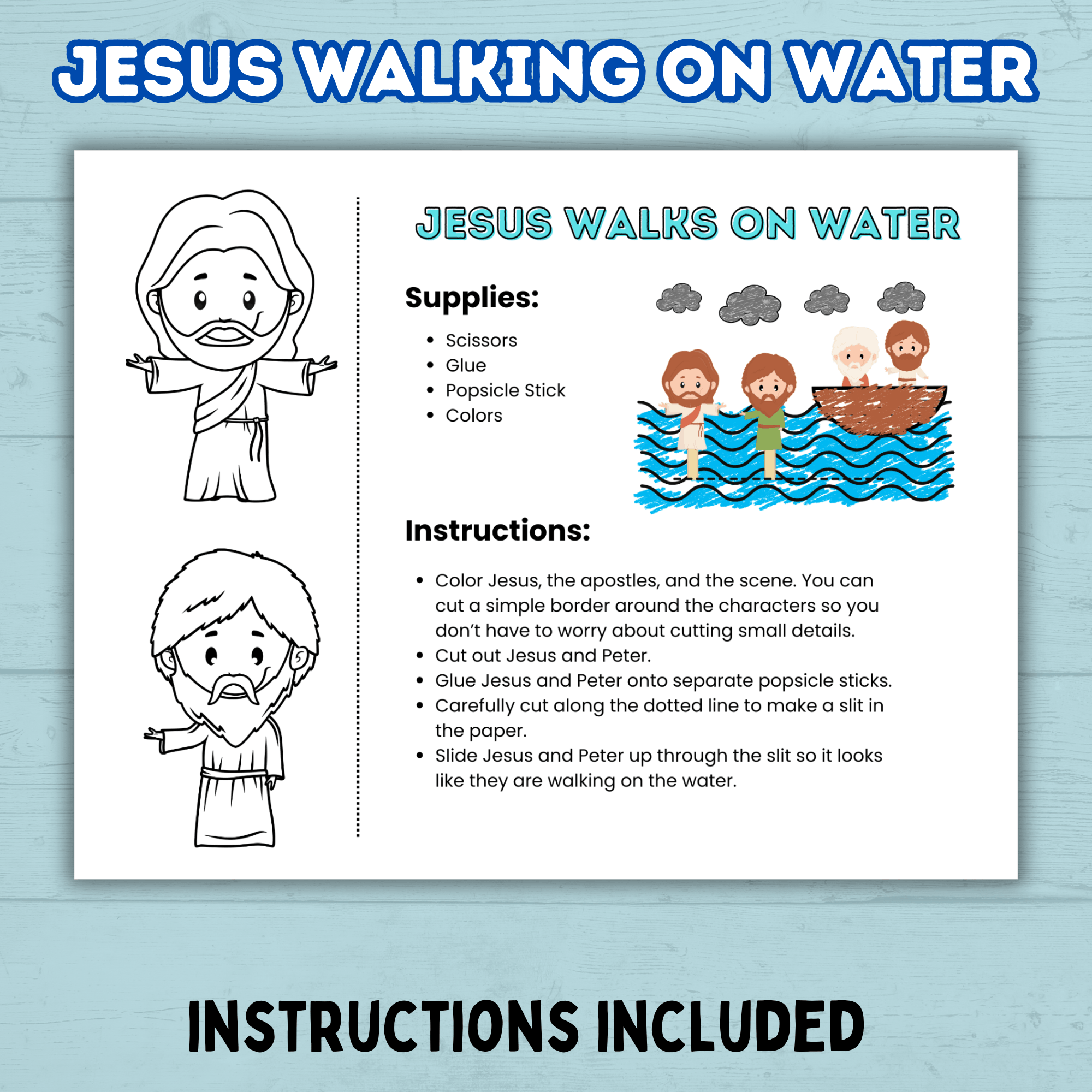 Jesus Walks on Water Craft, Bible Lesson Craft, Sunday School Craft, Kids Church Craft, Bible Story Activity, Cut and Paste, Homeschool