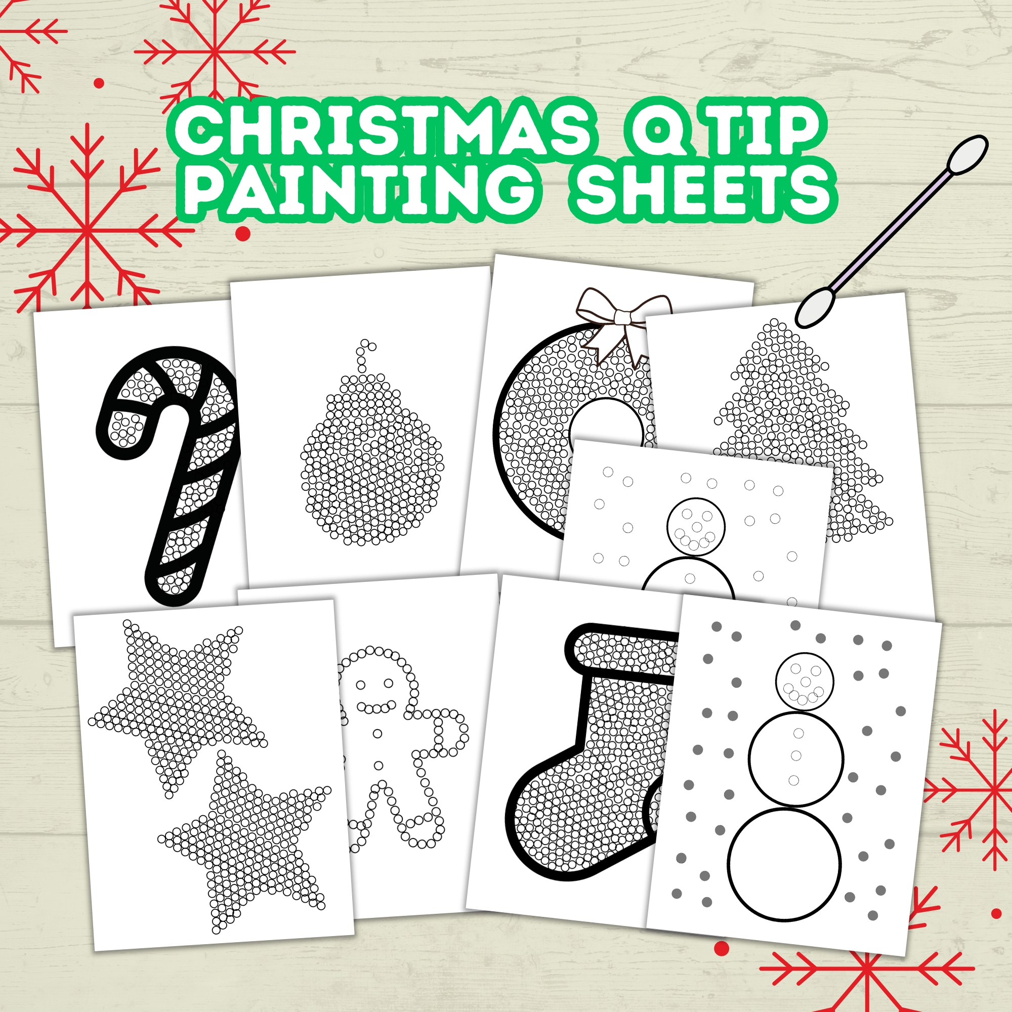 Christmas Q-tip Painting Printable | Christmas Craft for Kids and Toddlers