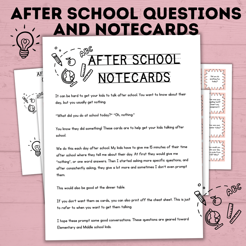 After School Questions for Kids | Kids Questions | Kids Notecards | Question Cards for Kids | Kids Activities | Ice Breaker Questions