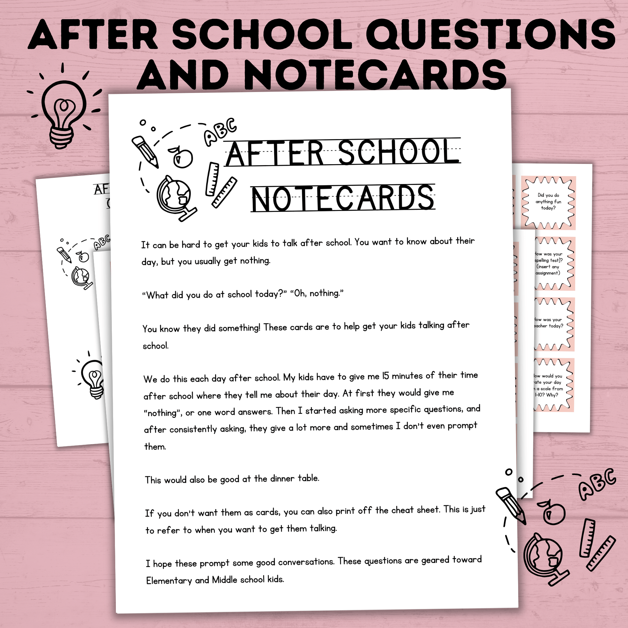 After School Questions for Kids | Kids Questions | Kids Notecards | Question Cards for Kids | Kids Activities | Ice Breaker Questions
