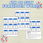 4th of July Forbidden Words Games for Adults and Kids, 4th of July Activity, Patriotic Games, Summer BBQ family games, Independence Day,