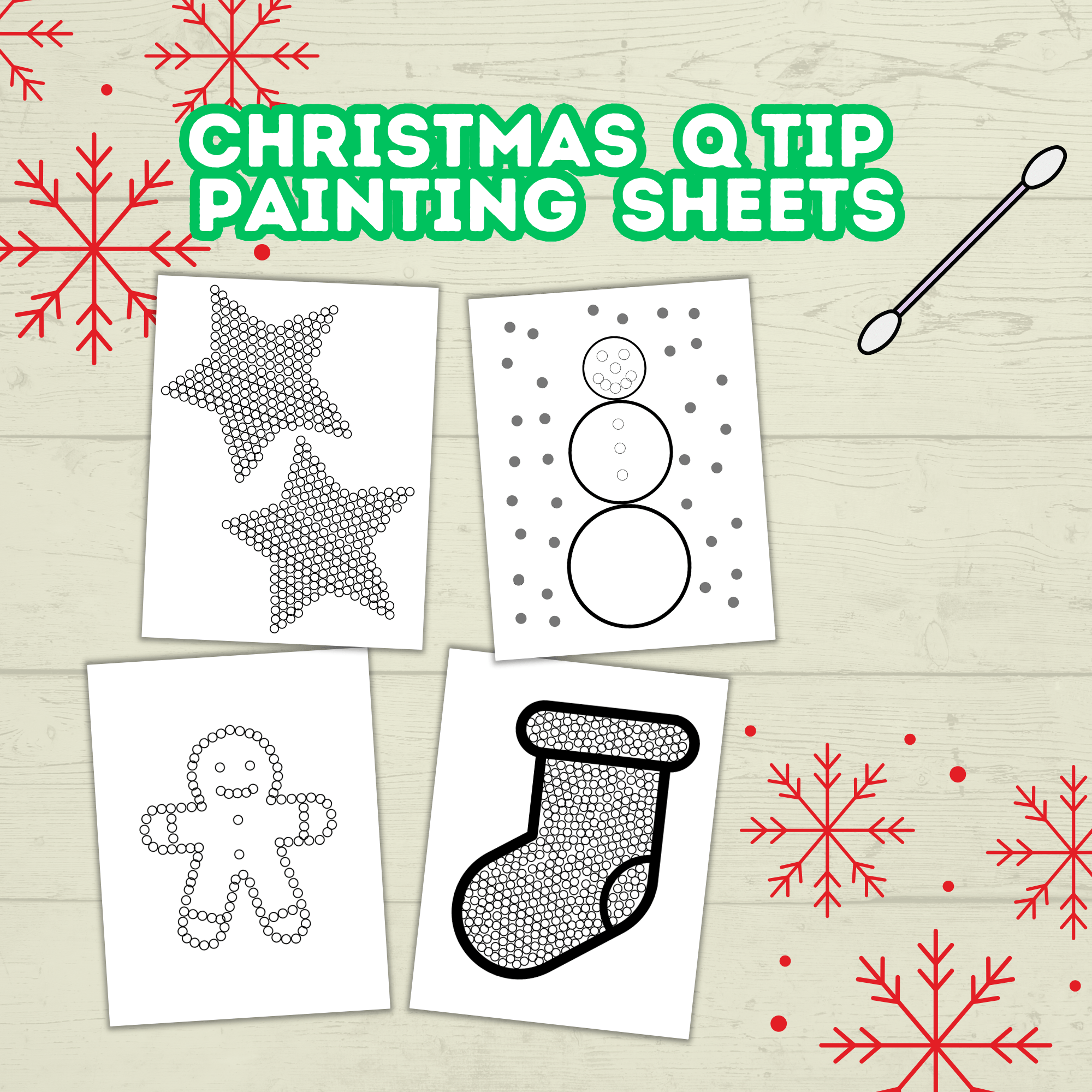 Christmas Q-tip Painting Printable | Christmas Craft for Kids and Toddlers