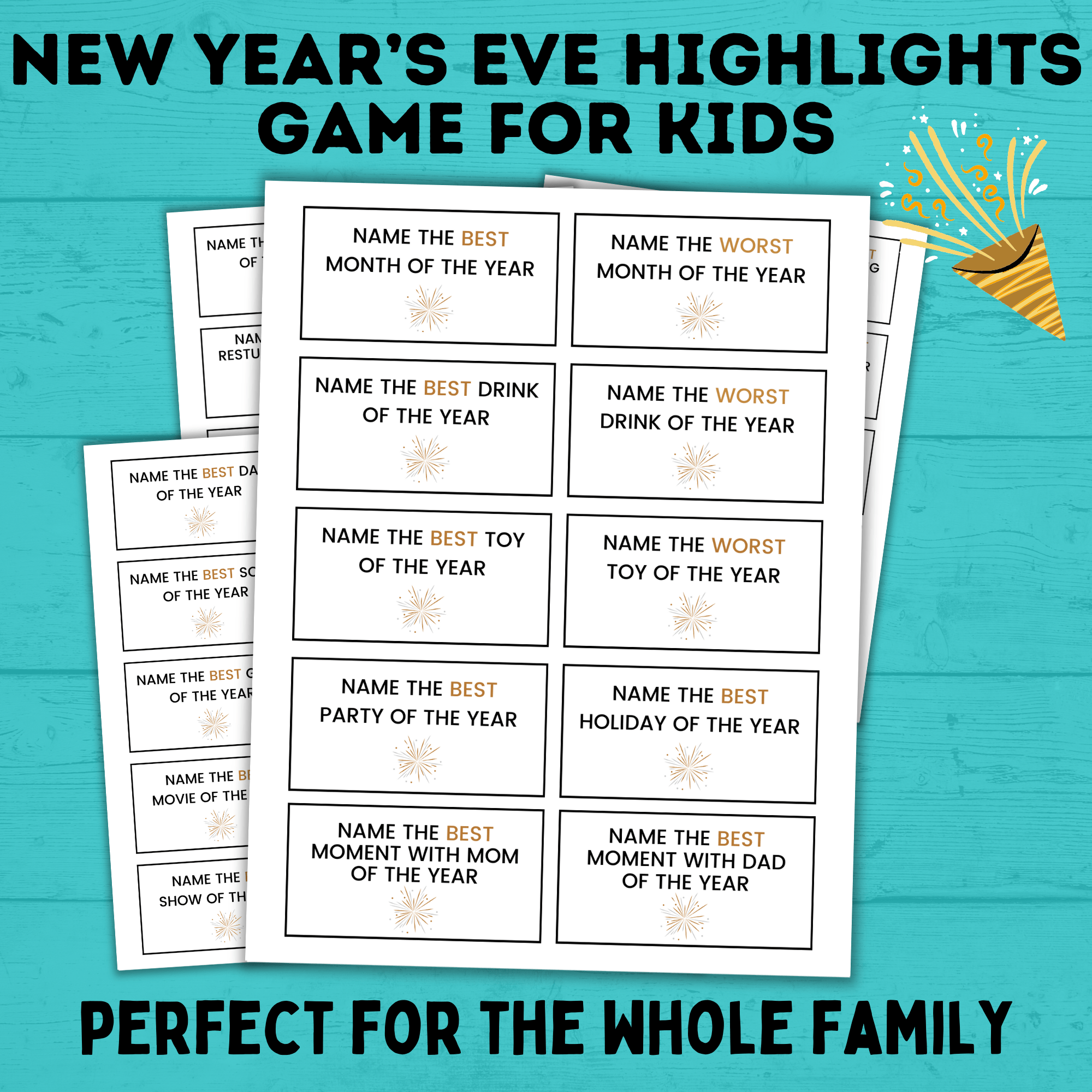 New Year's Eve Highlights Game for Kids and Family | Kids Games | New Year's Eve Games | Party Games | New Year's Eve Printable | NYE