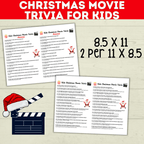 Christmas Movie Trivia for Kids, Holiday Games, Movie quiz, Printable