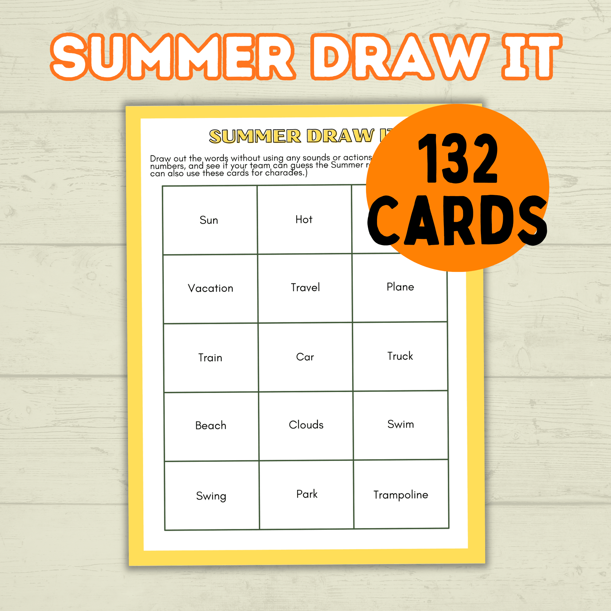 Summer Draw it Party Games and Activities, Summer Charades, Family Game Night, Adult Games, Icebreaker