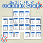 4th of July Forbidden Words Games for Adults and Kids, 4th of July Activity, Patriotic Games, Summer BBQ family games, Independence Day,
