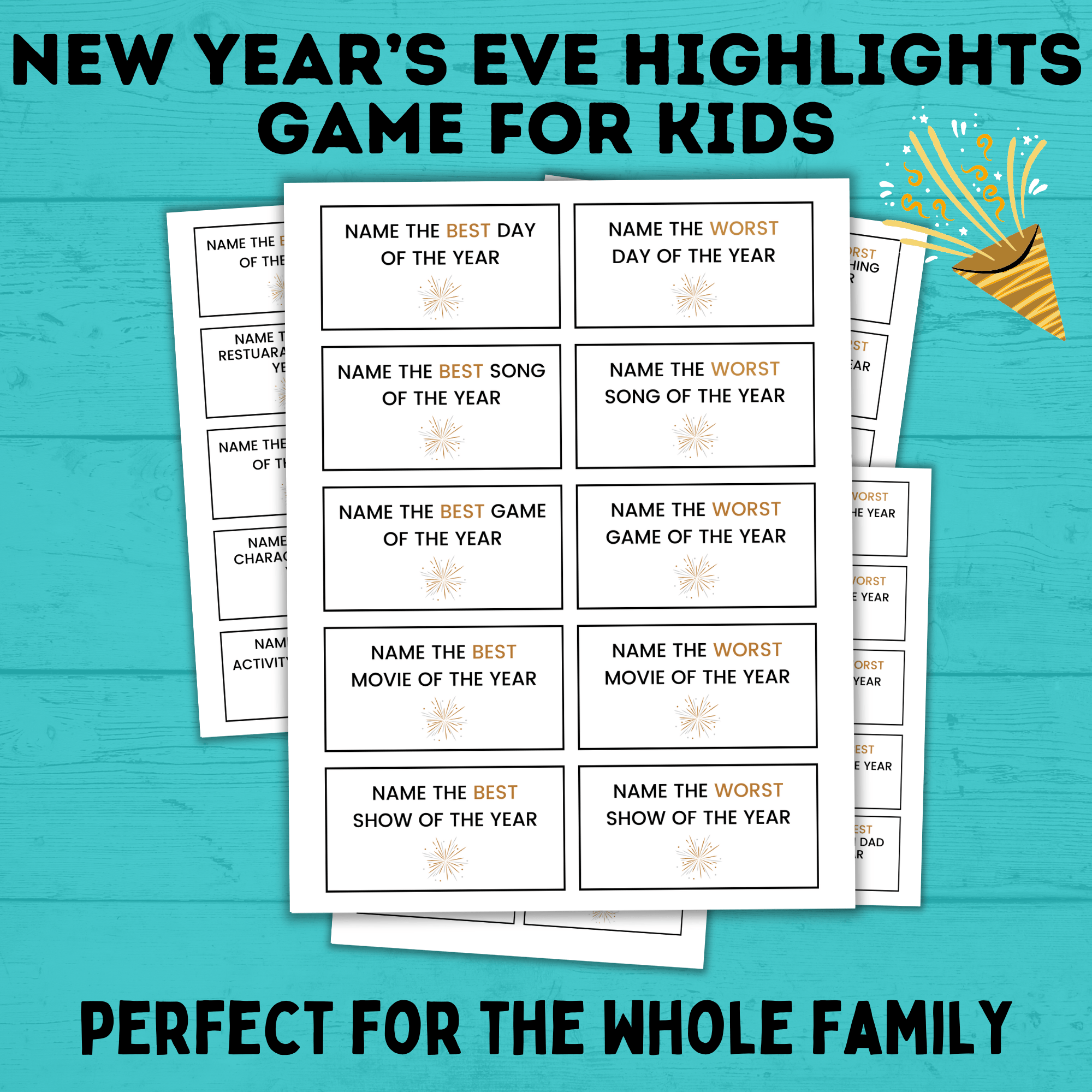 New Year's Eve Highlights Game for Kids and Family | Kids Games | New Year's Eve Games | Party Games | New Year's Eve Printable | NYE