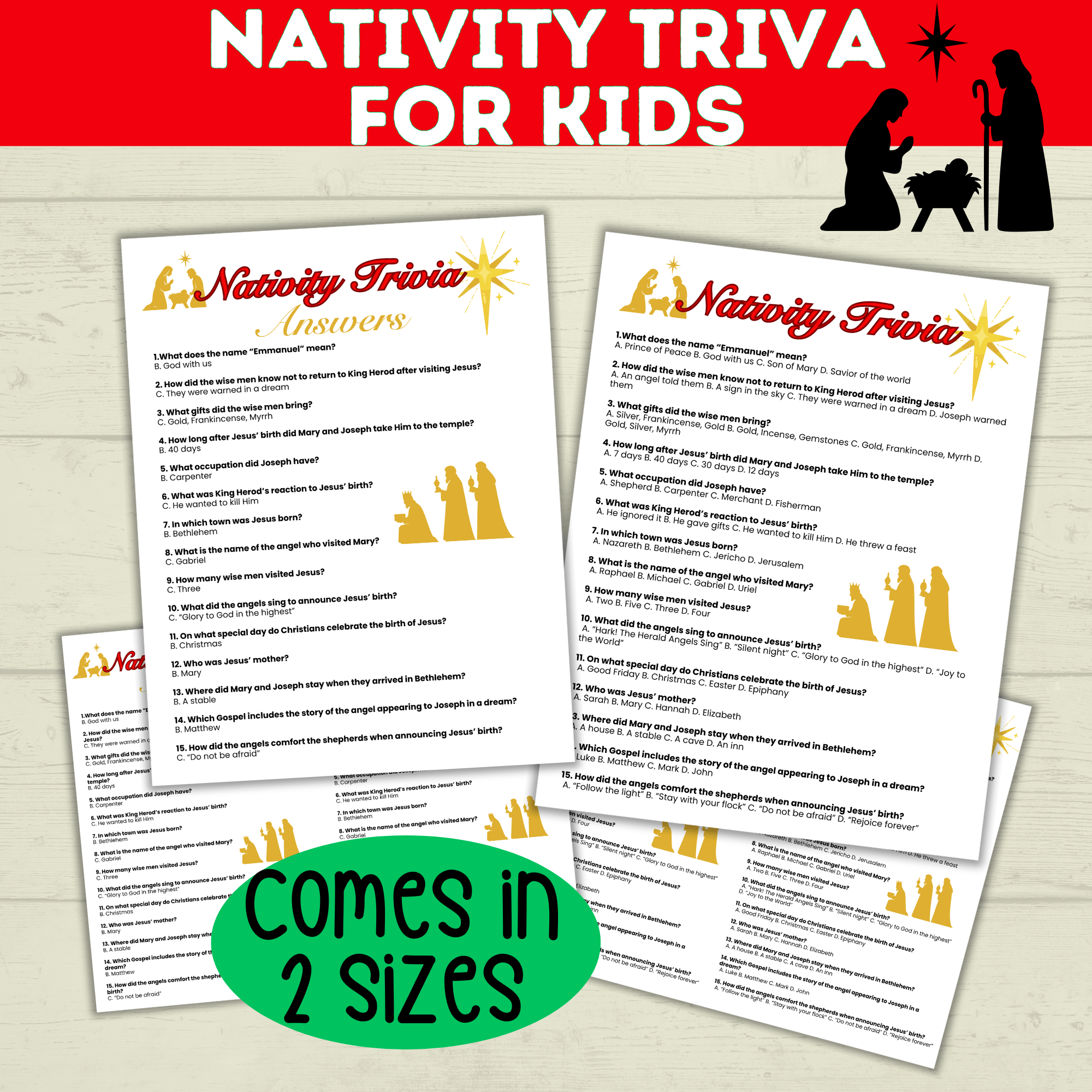 Christmas Nativity Bible Trivia for Kids, Holiday Family Games, Sunday School