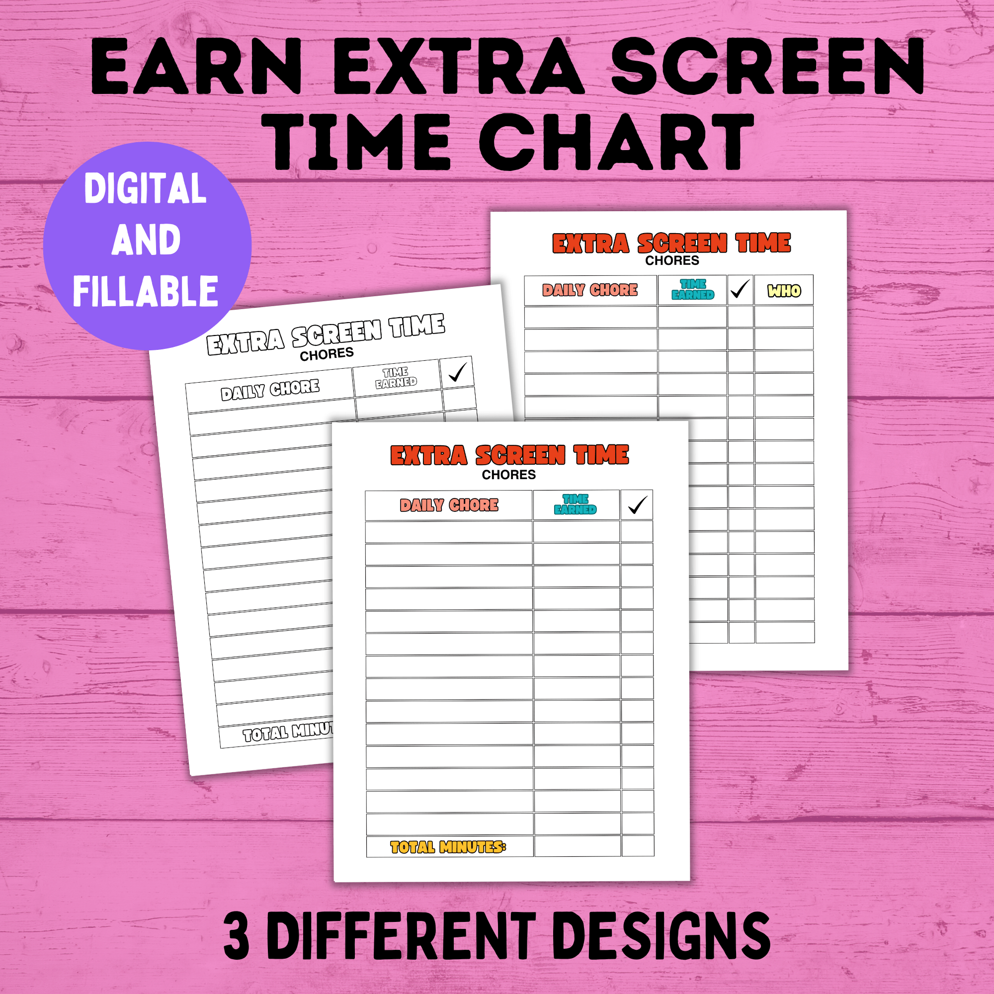 Screen Time Reward Chart Bundle | Kids Chore Chart | Kids Checklist | Chart for Kids | Technology Chart | Screen Time Bucks | Earn Screen