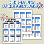 4th of July Forbidden Words Games for Adults and Kids, 4th of July Activity, Patriotic Games, Summer BBQ family games, Independence Day,