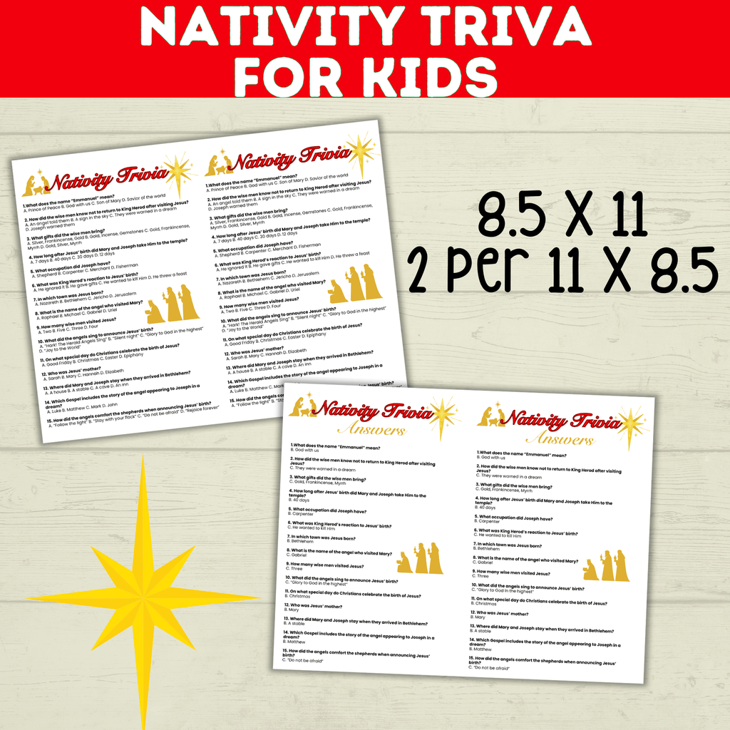 Christmas Nativity Bible Trivia for Kids, Holiday Family Games, Sunday School