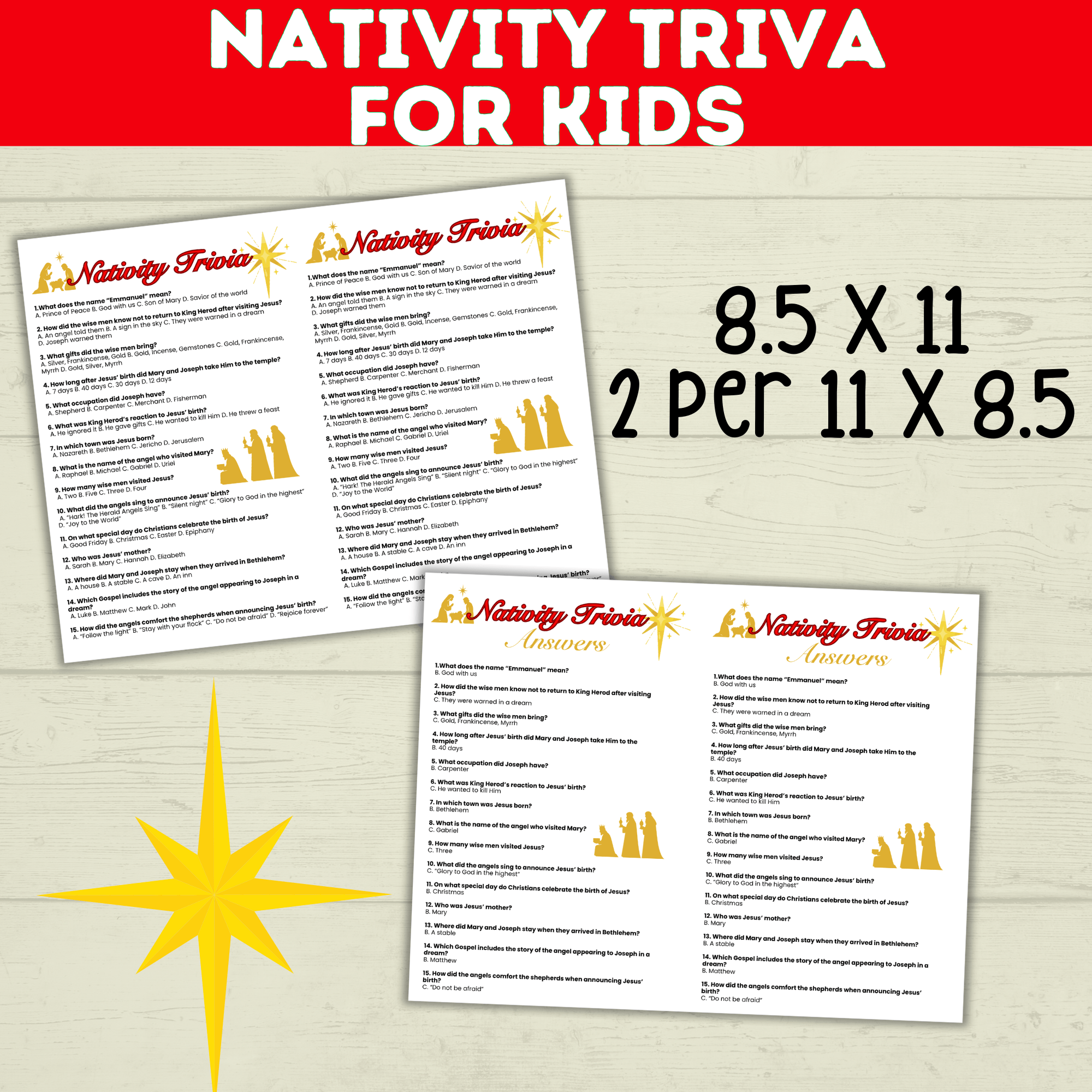 Christmas Nativity Bible Trivia for Kids, Holiday Family Games, Sunday School