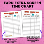 Chore Chart | Earn Screen Time Chart | Screen Time Chart | TV Chart | Electronic Chart | Technology Chart | Kids Chart | Charts for Kids