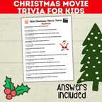 Christmas Movie Trivia for Kids, Holiday Games, Movie quiz, Printable