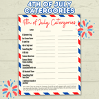 4th of July Game, Category Game fourth of July, Summer Games, Family Games, Party Games, Patriotic Trivia Game, Independence Day Games