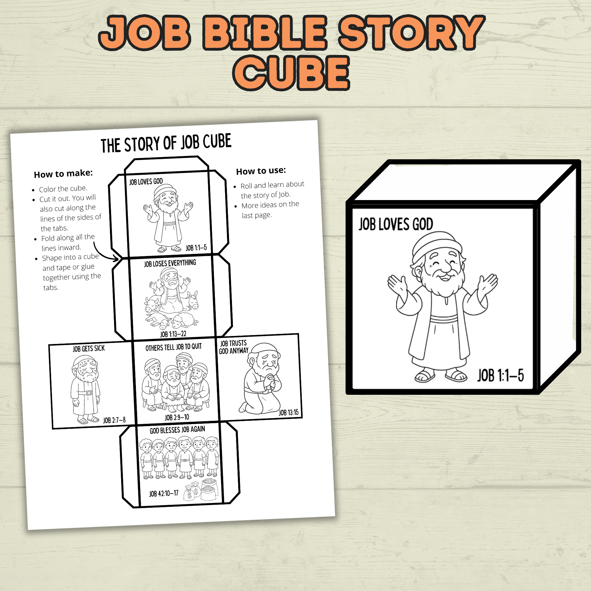 Job Bible Lesson Story Bundle, Job Bible Craft, Sunday School Crafts, Homeschool, Old Testament, Job Activity, Job Craft, Job Cube Story