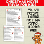 Christmas Movie Trivia for Kids, Holiday Games, Movie quiz, Printable