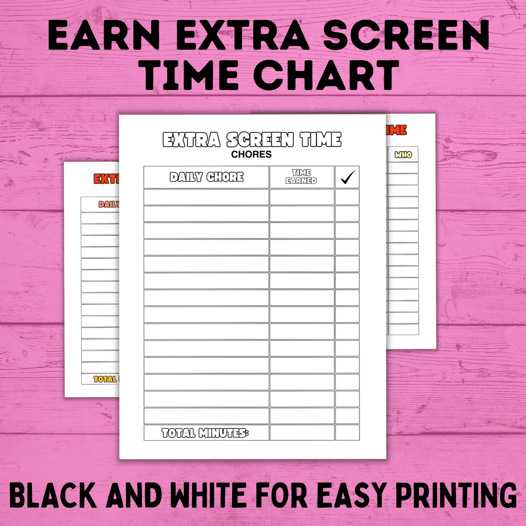 Chore Chart | Earn Screen Time Chart | Screen Time Chart | TV Chart | Electronic Chart | Technology Chart | Kids Chart | Charts for Kids