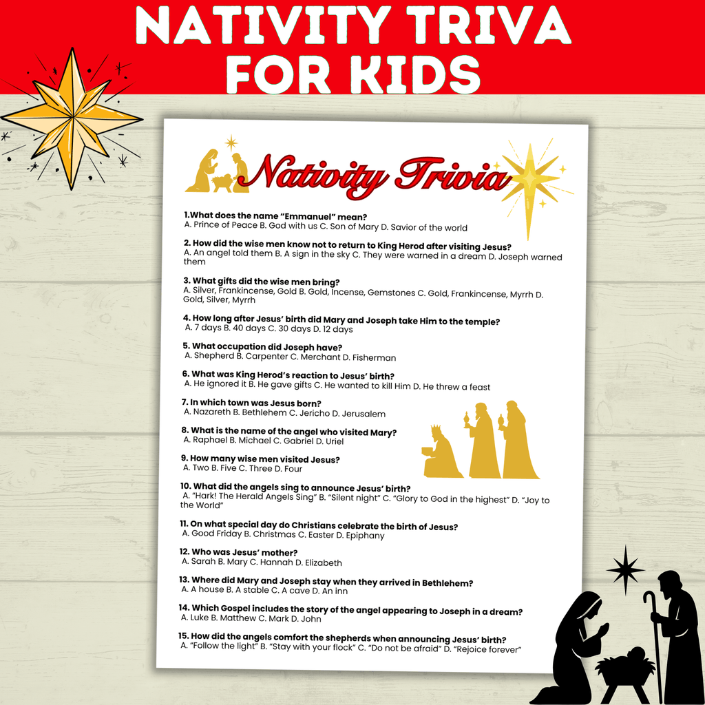 Christmas Nativity Bible Trivia for Kids, Holiday Family Games, Sunday School