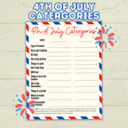 4th of July Game, Category Game fourth of July, Summer Games, Family Games, Party Games, Patriotic Trivia Game, Independence Day Games