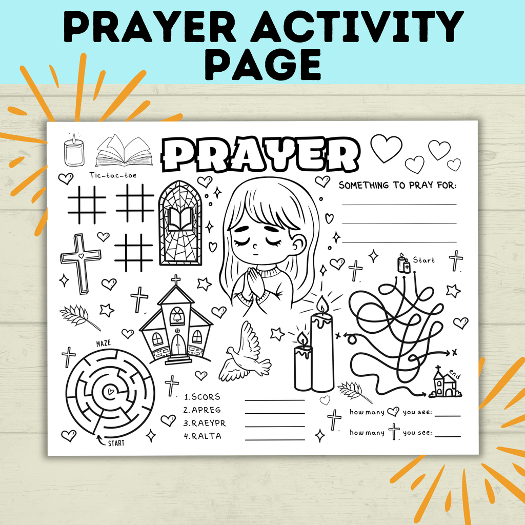 Prayer Activity Page for Kids | Sunday School Activity Page | Teach kids to Pray | Prayer Activities | Prayer Craft | Kids Crafts | Digital
