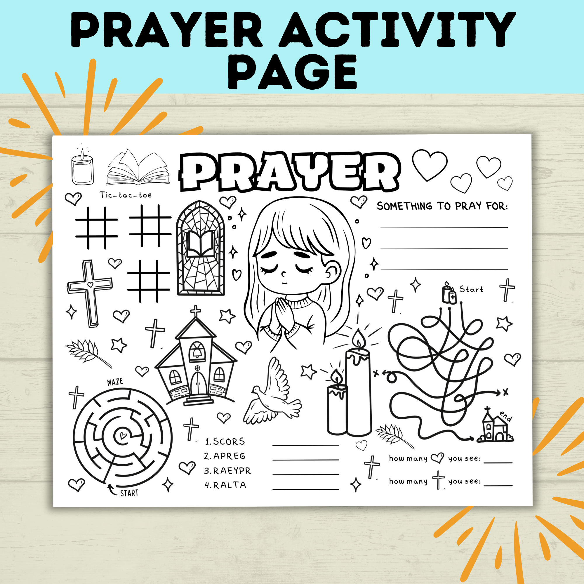 Prayer Activity Page for Kids | Sunday School Activity Page | Teach kids to Pray | Prayer Activities | Prayer Craft | Kids Crafts | Digital