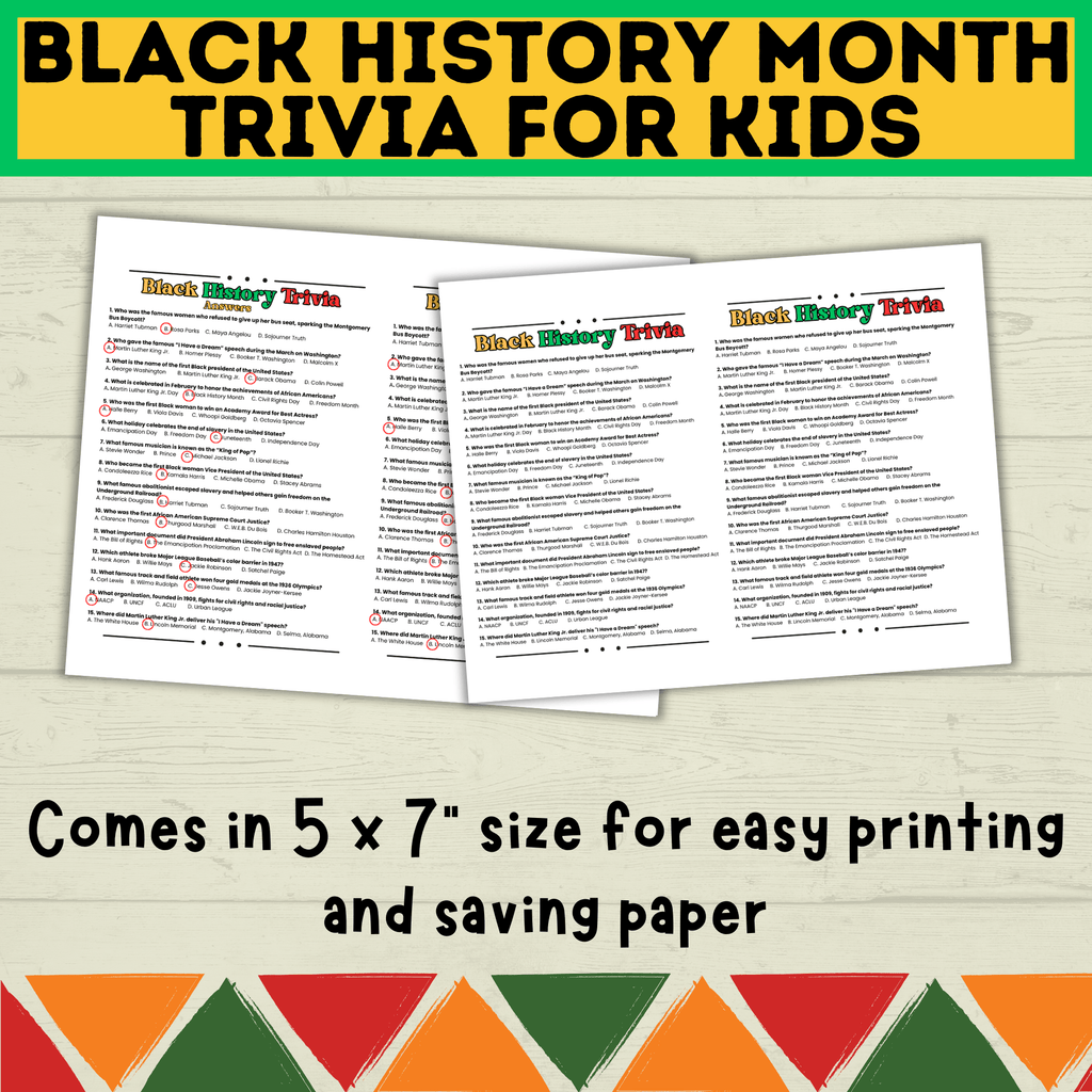 Black History Trivia | Printable Black History Month Games | Black History Quiz | Black History Activity | Games for Adults | Games for Kids