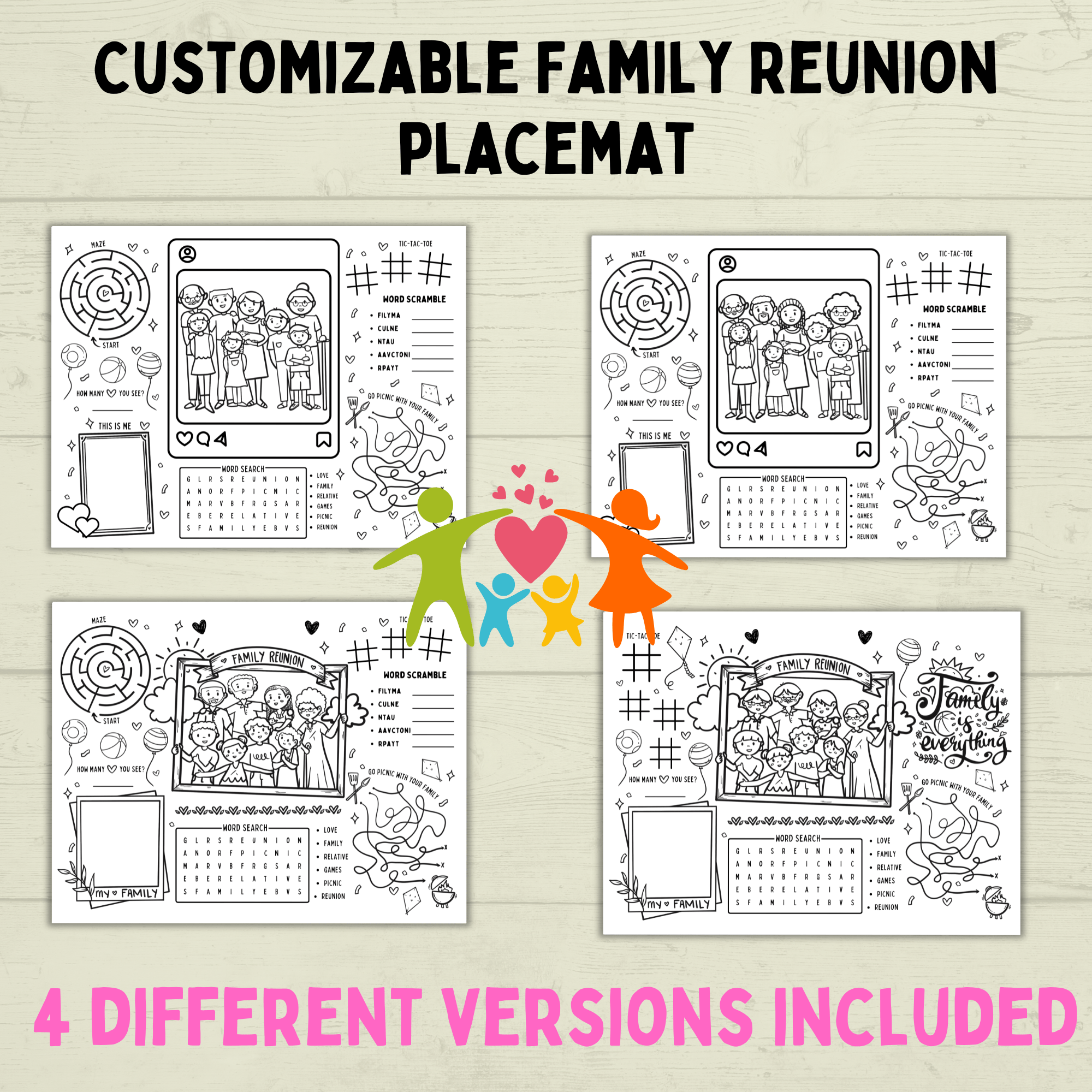 Family Reunion Activity Sheet | Family Reunion Placemat | Family Activity | Family Game | Customizable placemat | Kids Activity Sheet