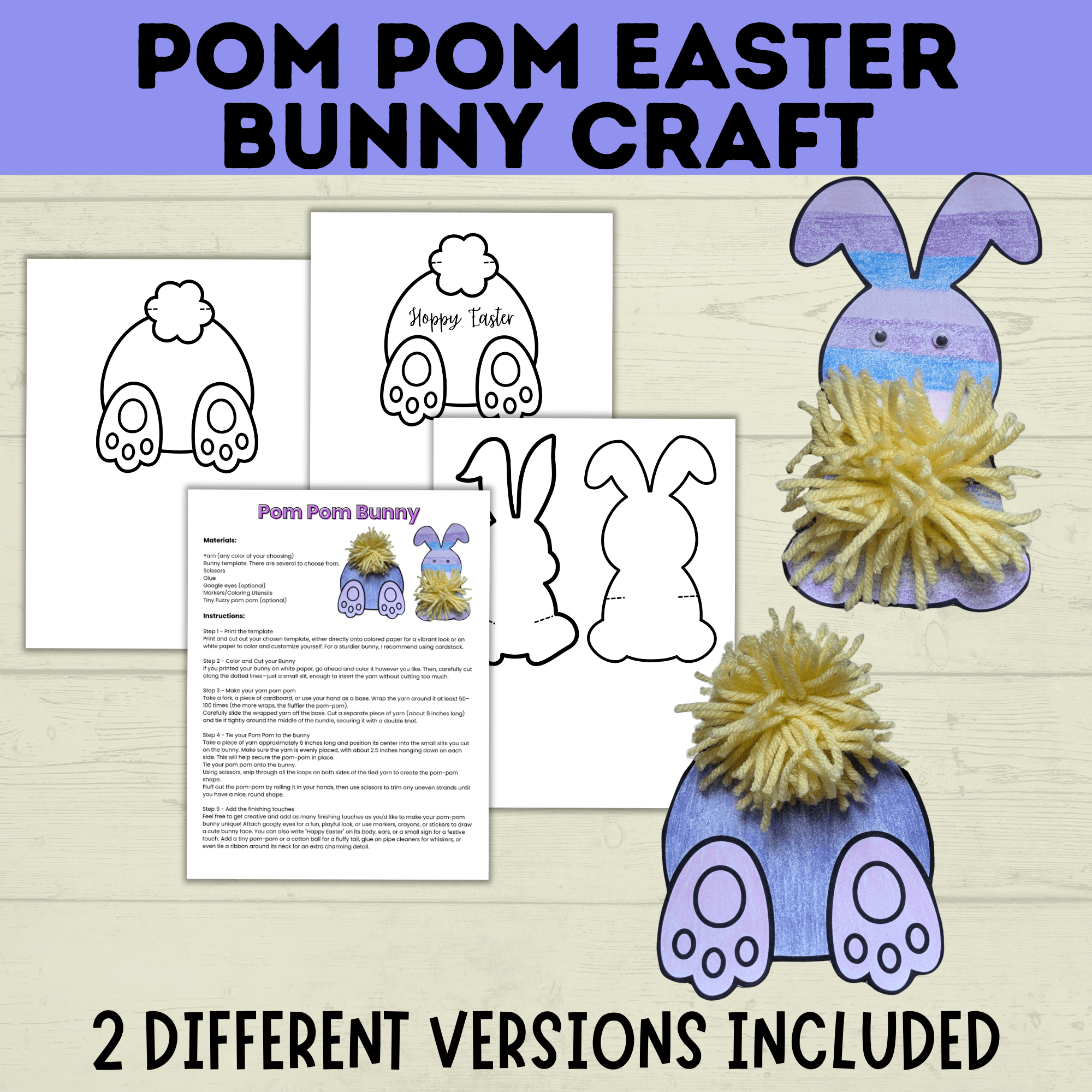 Easter Crafts | Easter Bunny Crafts | Pom Pom Easter Bunny | Kids Easter Crafts | Easter Printables | Easter Activities | Kids Crafts