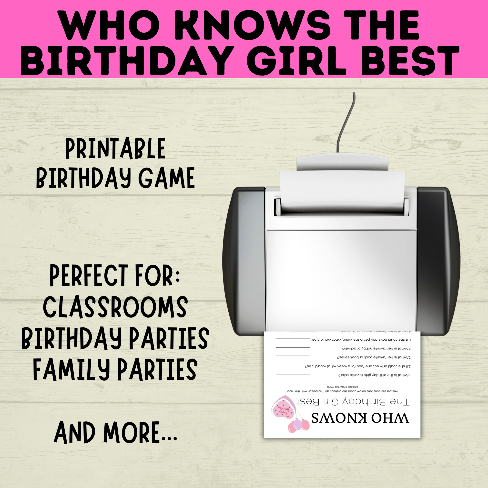Birthday Girl Trivia Game | Birthday Girl Game | Birthday | Kids Printables | Birthday Printable | Who Knows Them Best