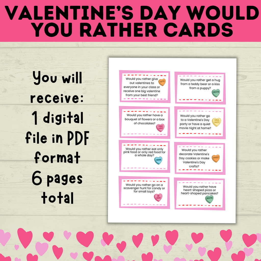 Would you rather for kids | Kids games | Valentine's day Games | Party Games | Classroom Games | Kids Activities | Kids Cards | PDF