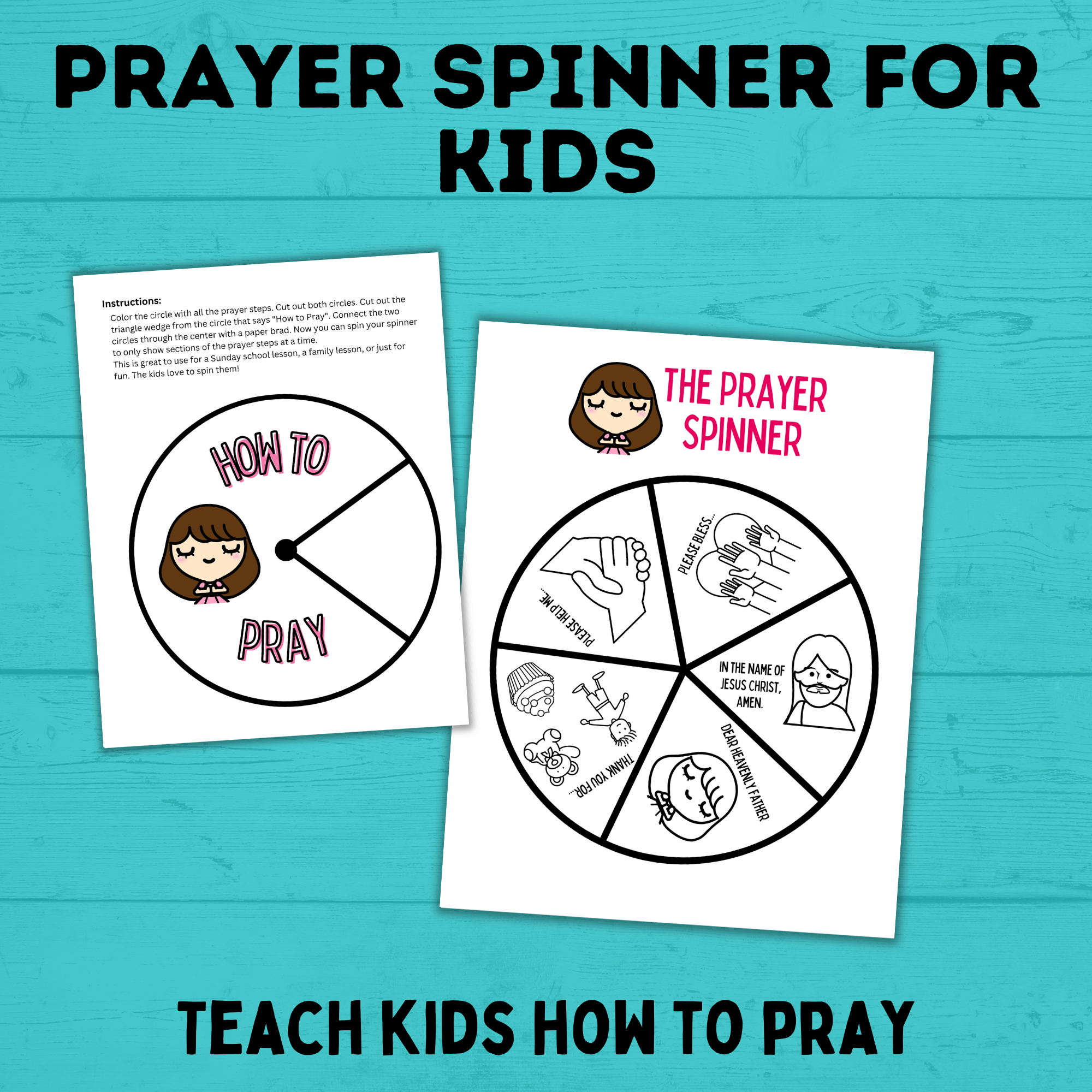 How to Pray Prayer Spinner for Kids | Teach Kids how to pray | Prayer Activities | Prayer Printable | Digital Download | Sunday School
